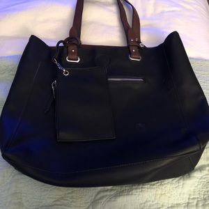 Black leather bag with purse attached